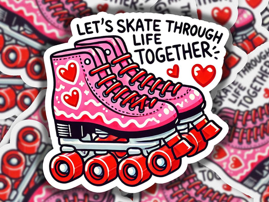 a sticker of a pink roller skate