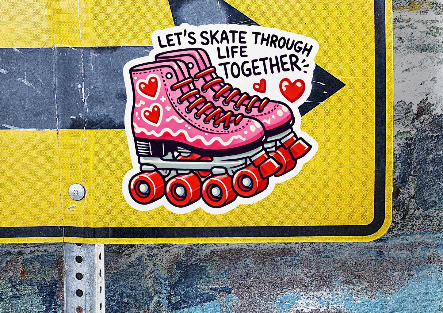 a street sign with a picture of a pair of roller skates