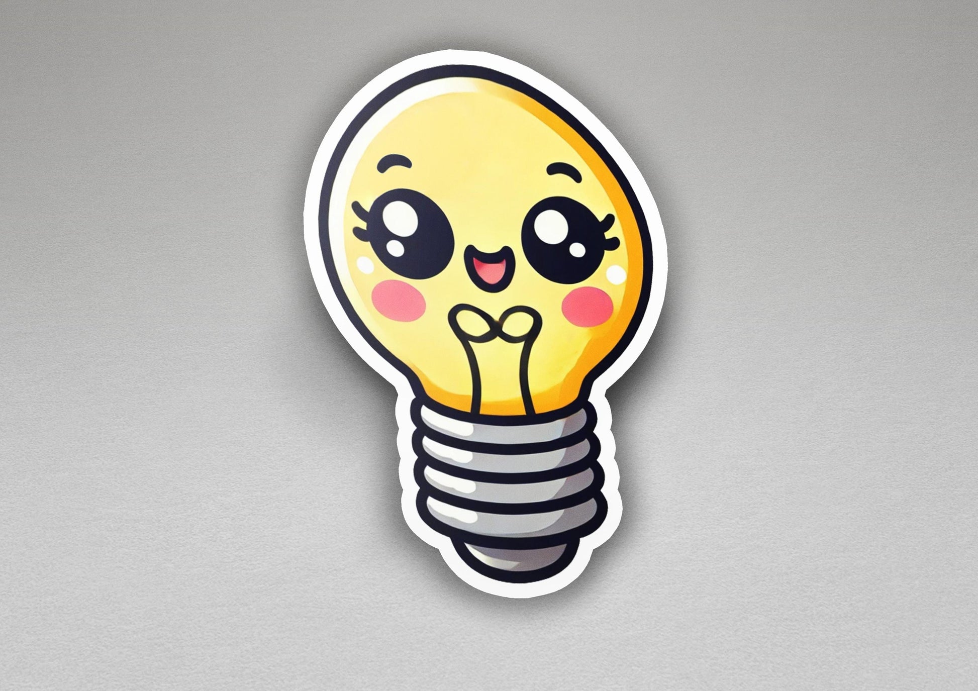 a sticker of a light bulb with a smiley face