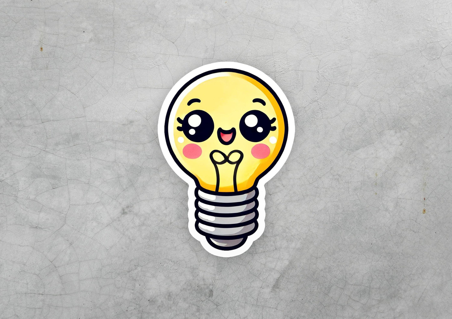 a sticker of a light bulb with eyes