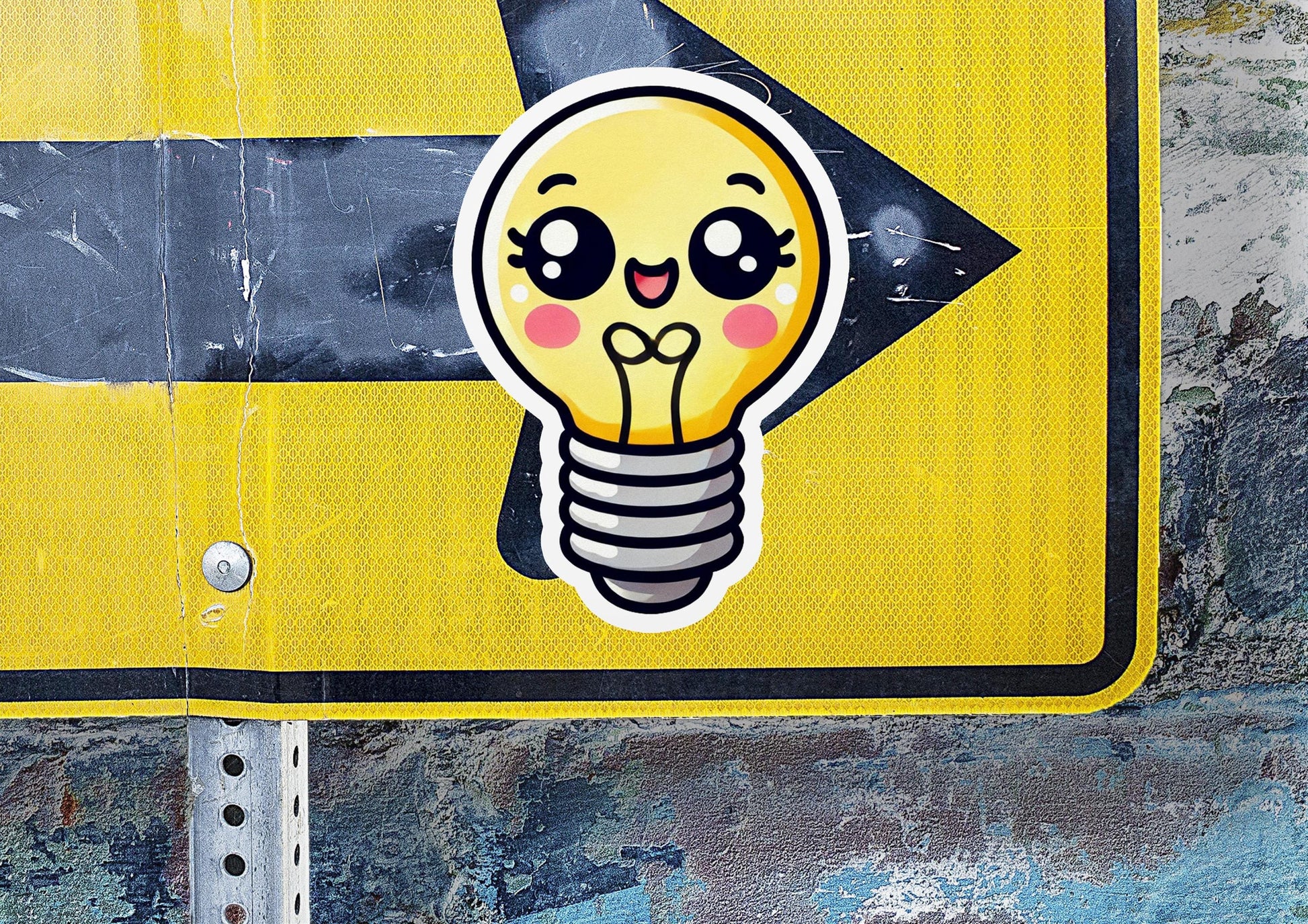 a yellow sign with a light bulb on it