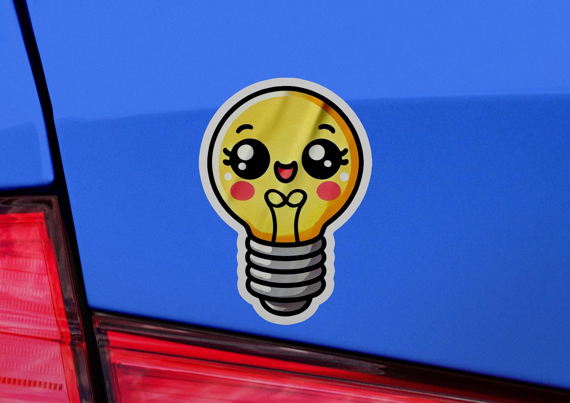 a car with a sticker of a light bulb