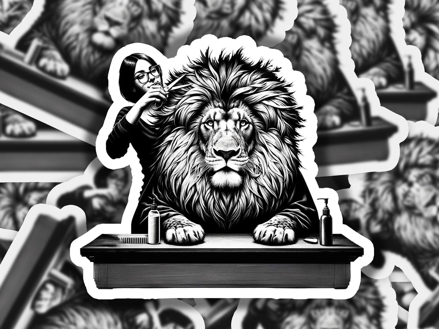 a lion sticker sitting on top of a table