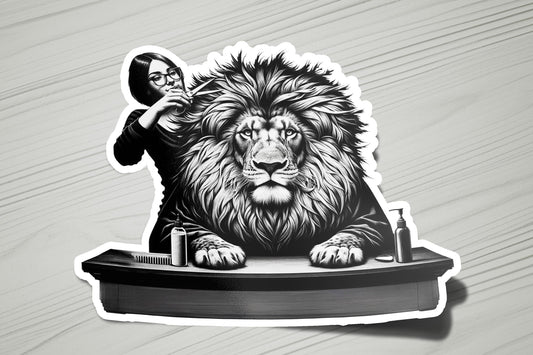 a sticker of a lion sitting on a desk