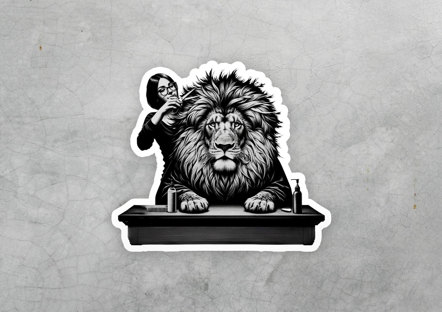 a sticker of a lion sitting on top of a table