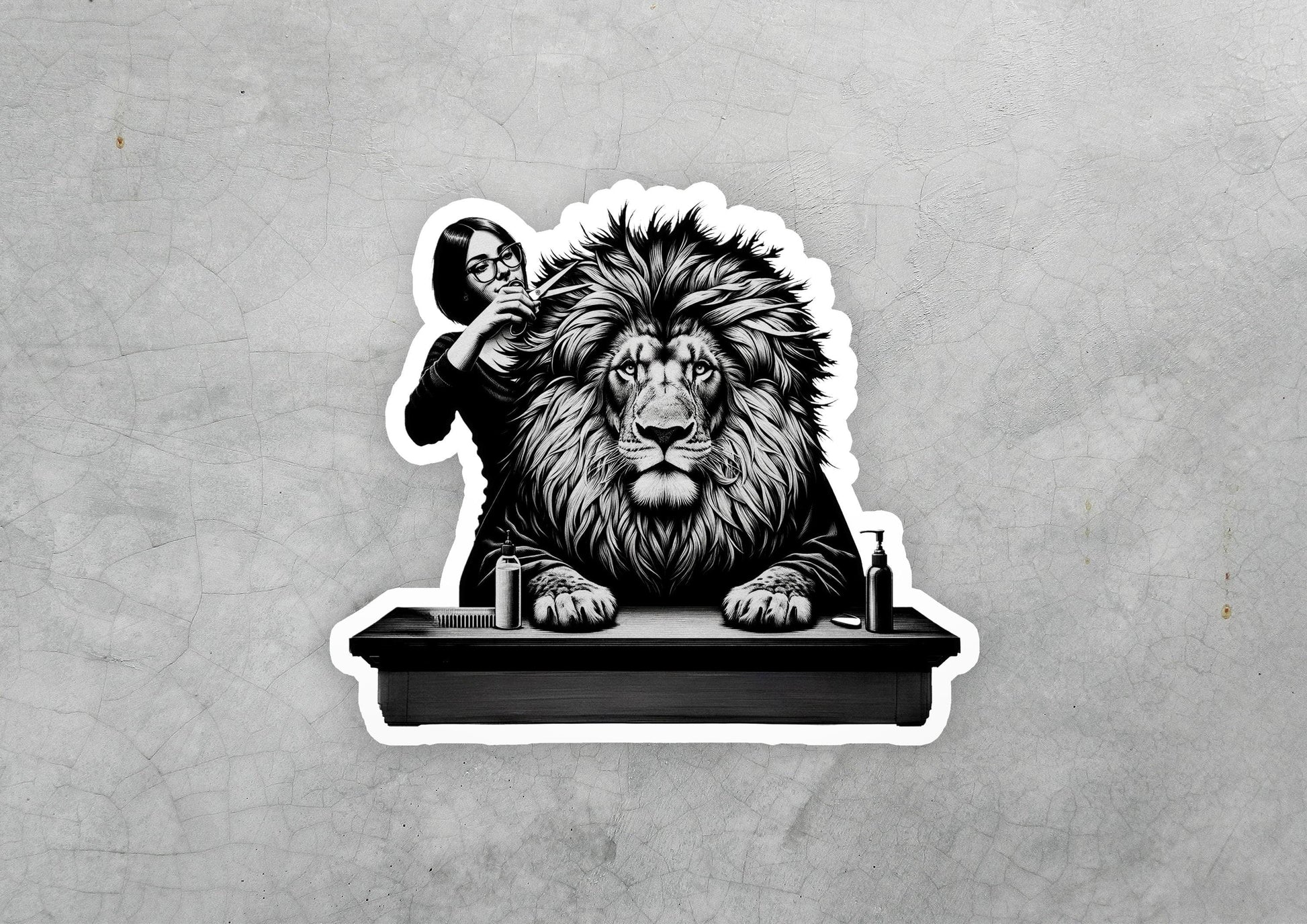 a sticker of a lion sitting on top of a table