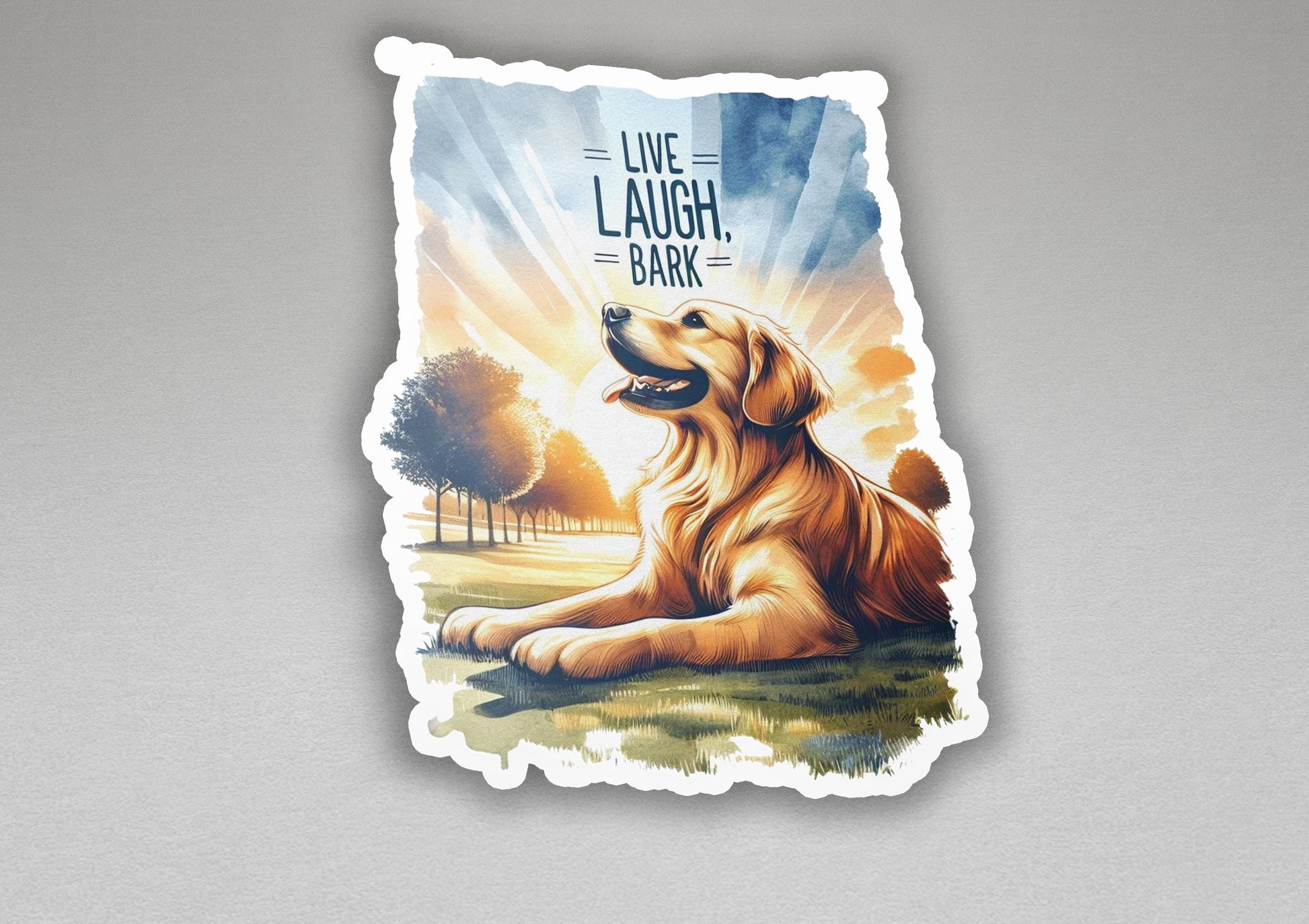 a sticker of a golden retriever sitting in the grass