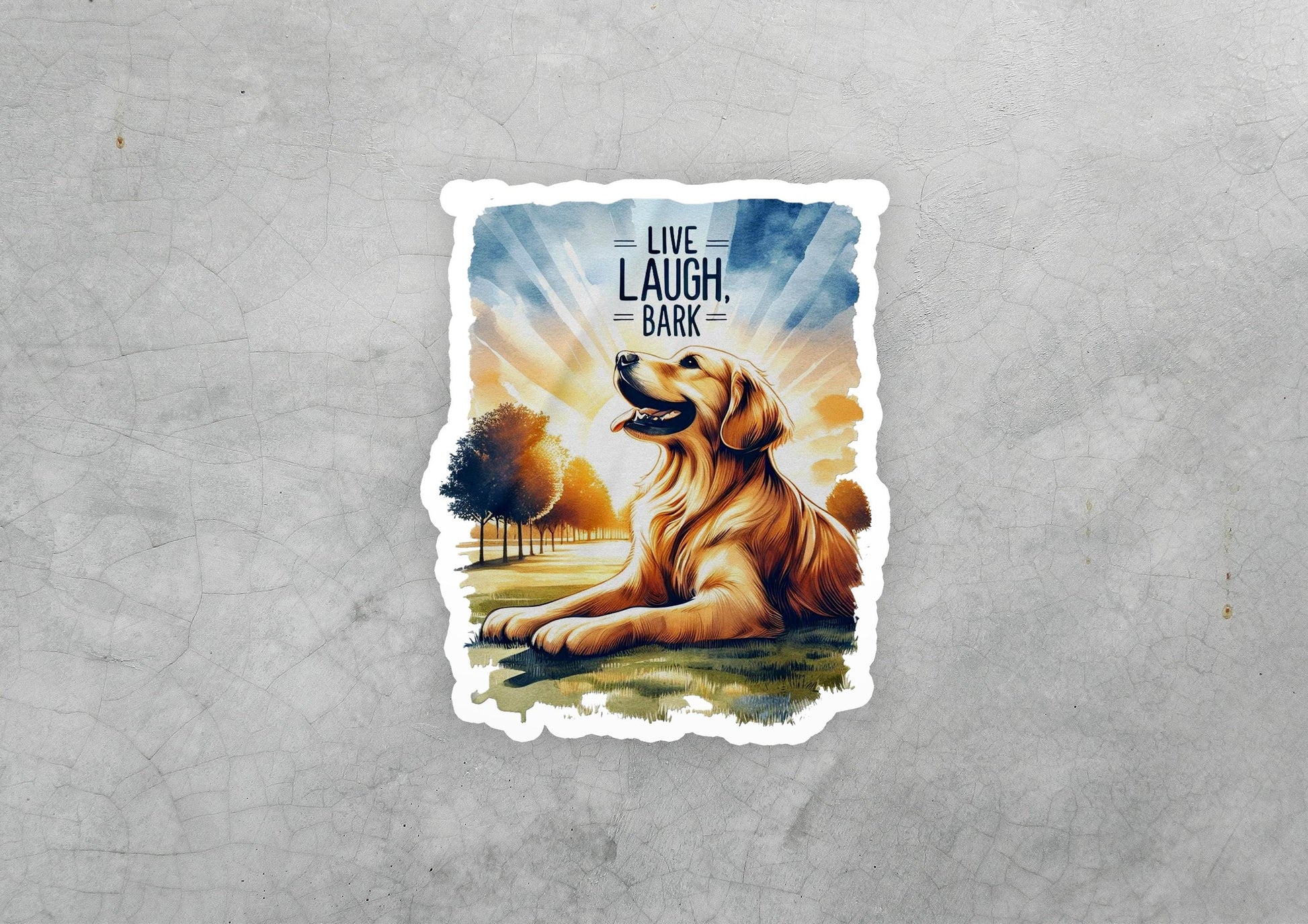 a sticker of a dog sitting in the grass