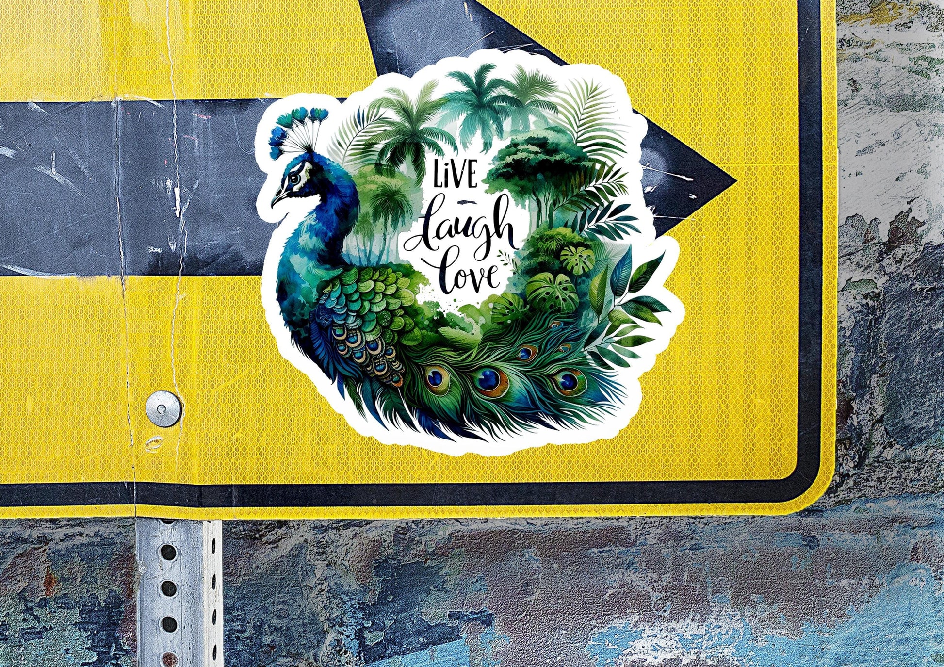 a street sign with a picture of a peacock on it
