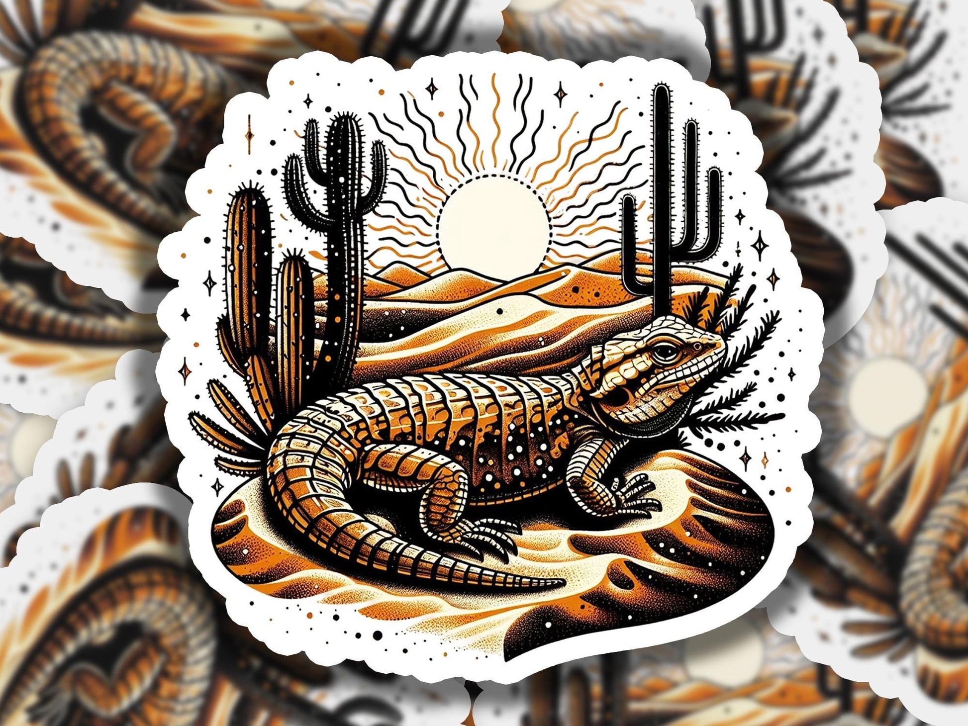 a sticker of a lizard in the desert