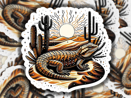 a sticker of a lizard in the desert