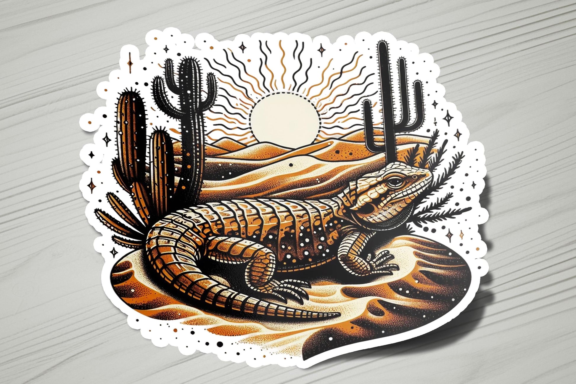 a sticker of a lizard in the desert
