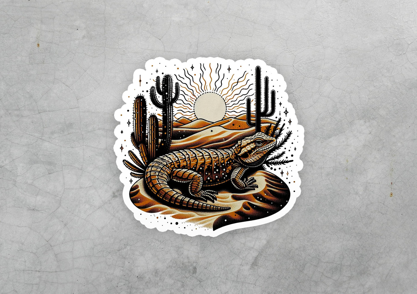 a sticker of a lizard in the desert