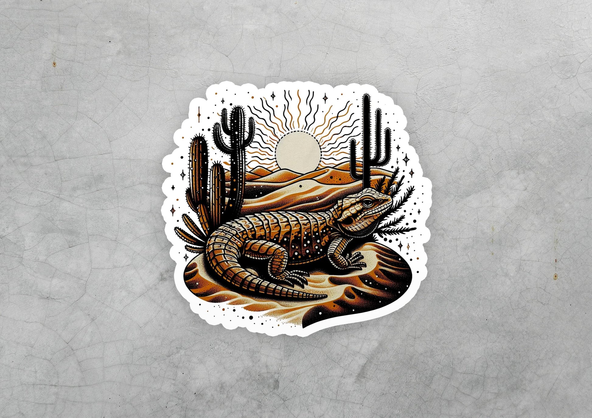 a sticker of a lizard in the desert