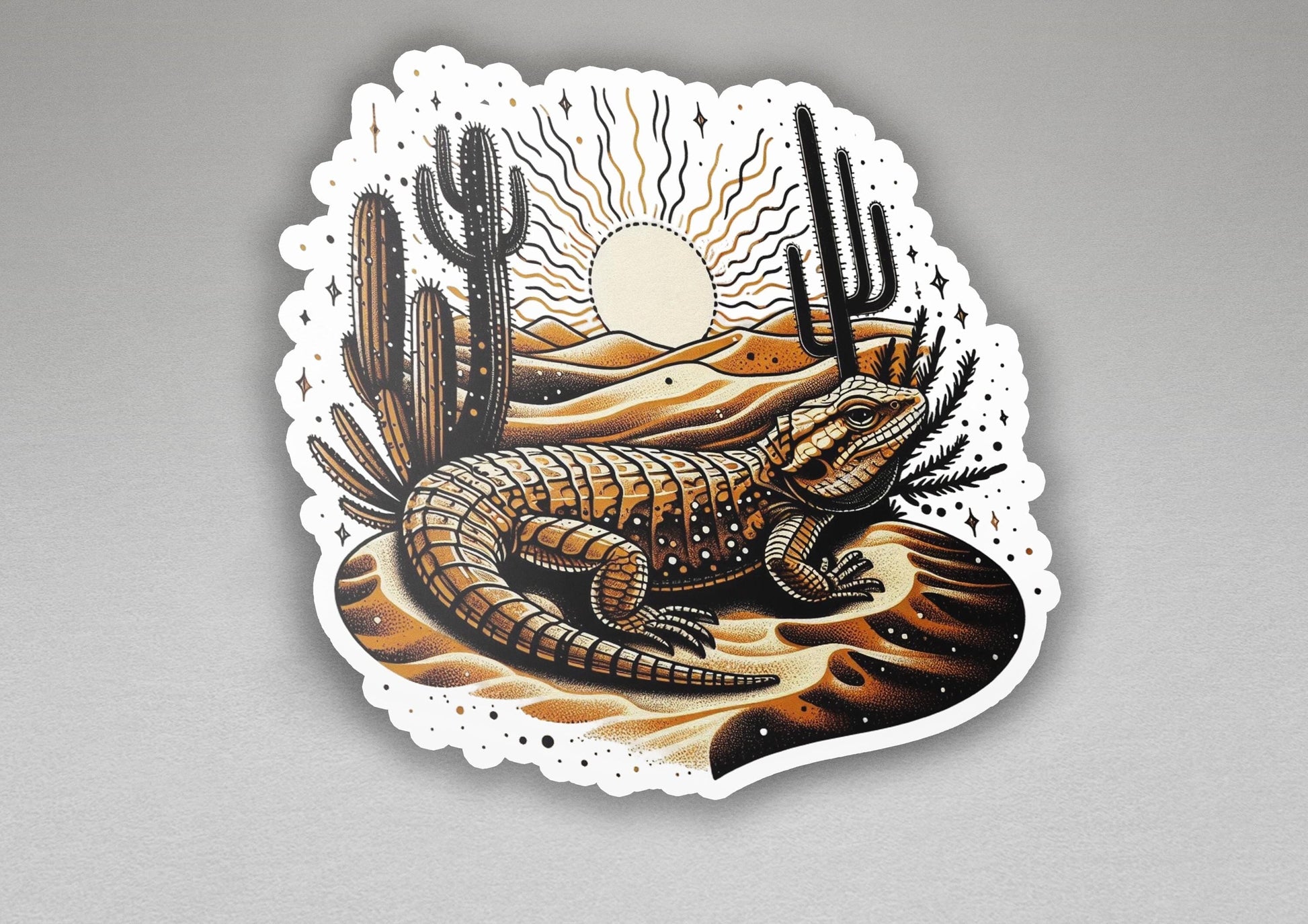 a sticker of a lizard in the desert