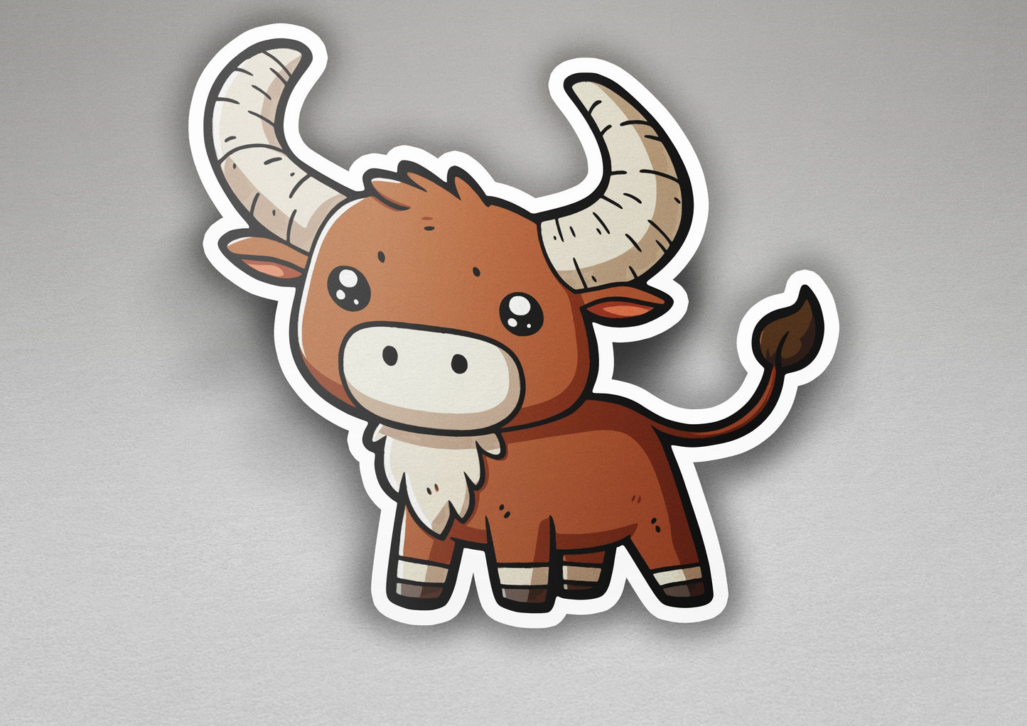 a sticker of a brown cow with horns