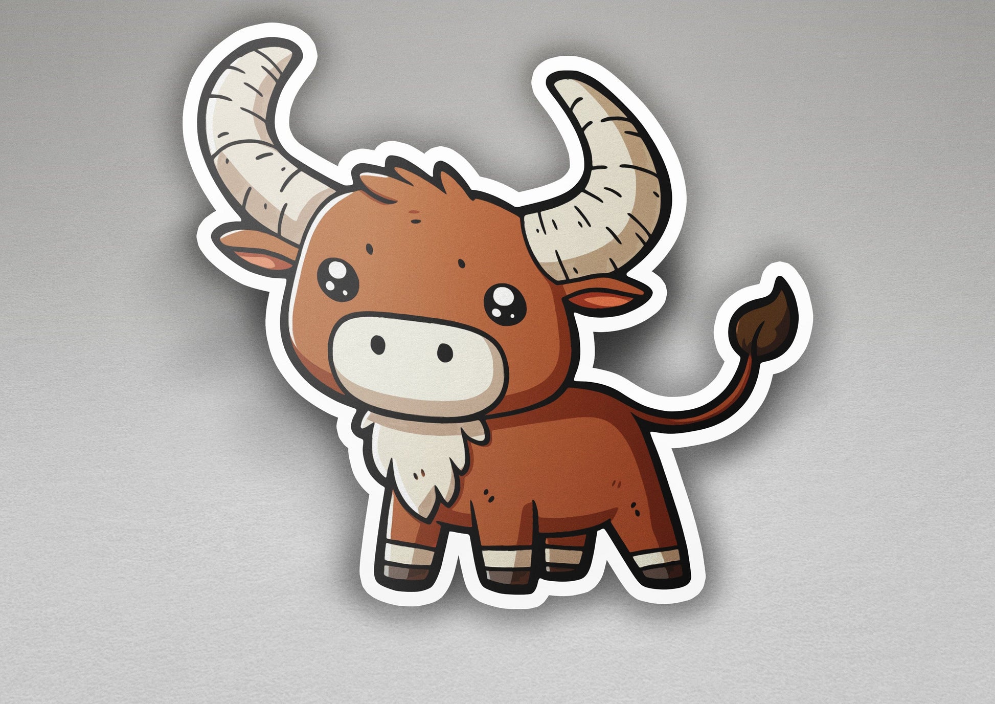 a sticker of a brown cow with horns