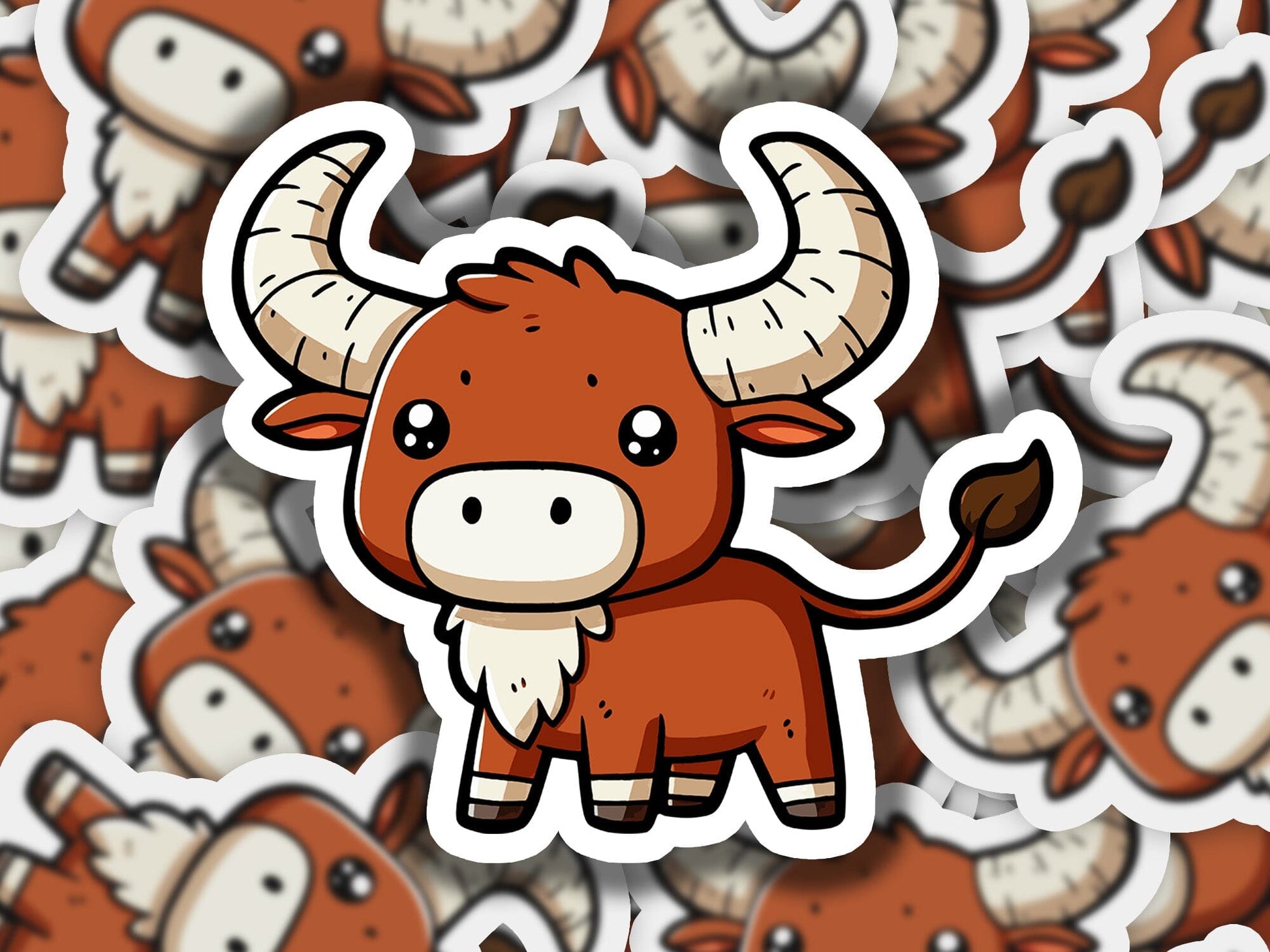 a sticker of a bull surrounded by other stickers