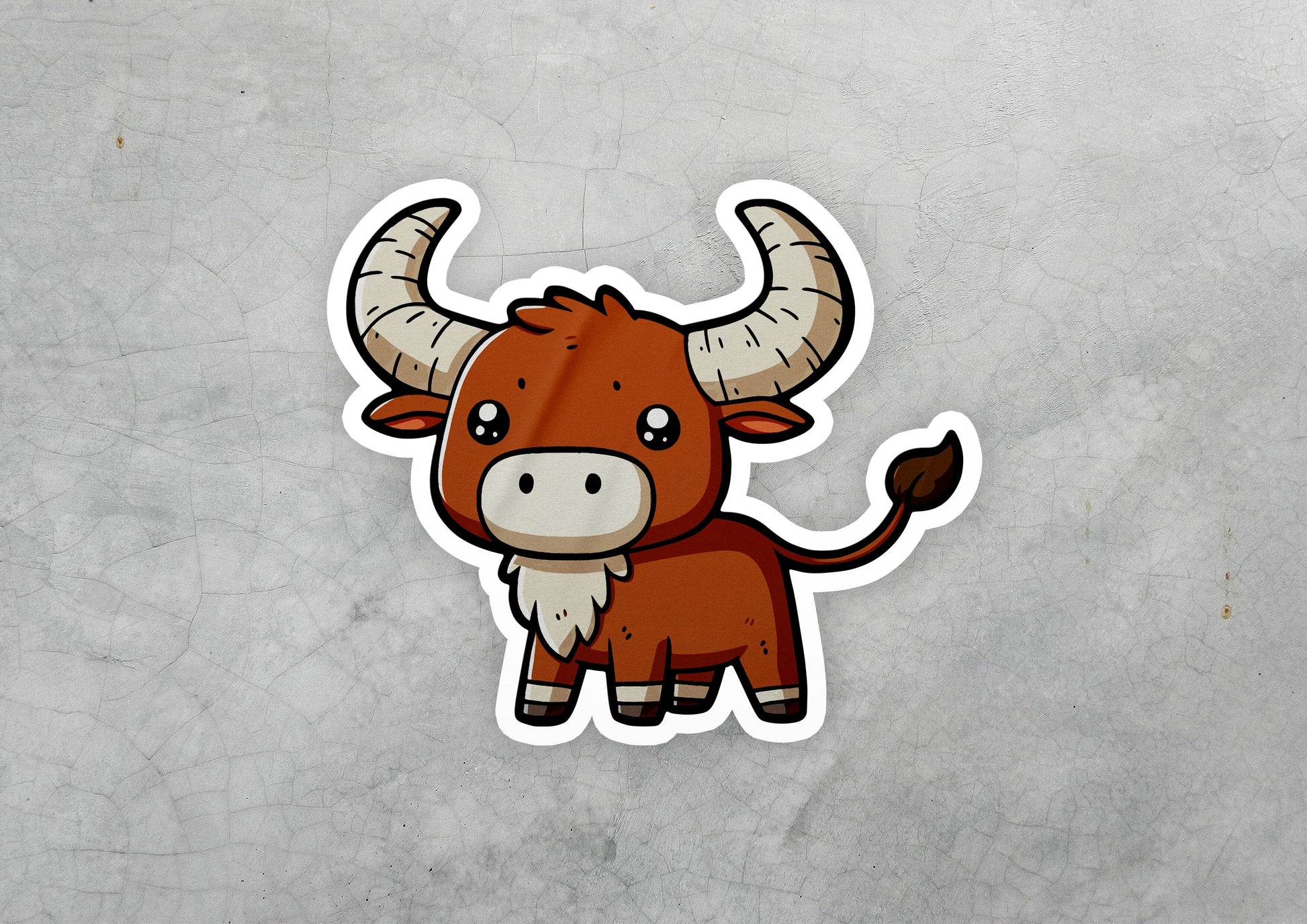 a sticker of a brown bull with horns
