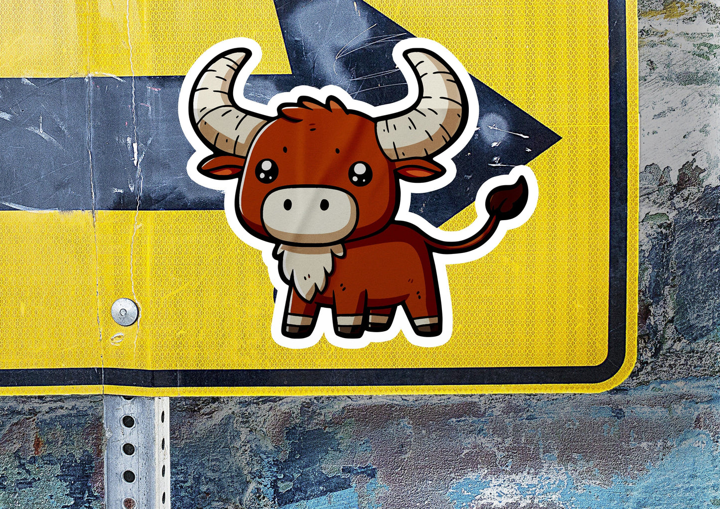 a sticker of a bull on a street sign
