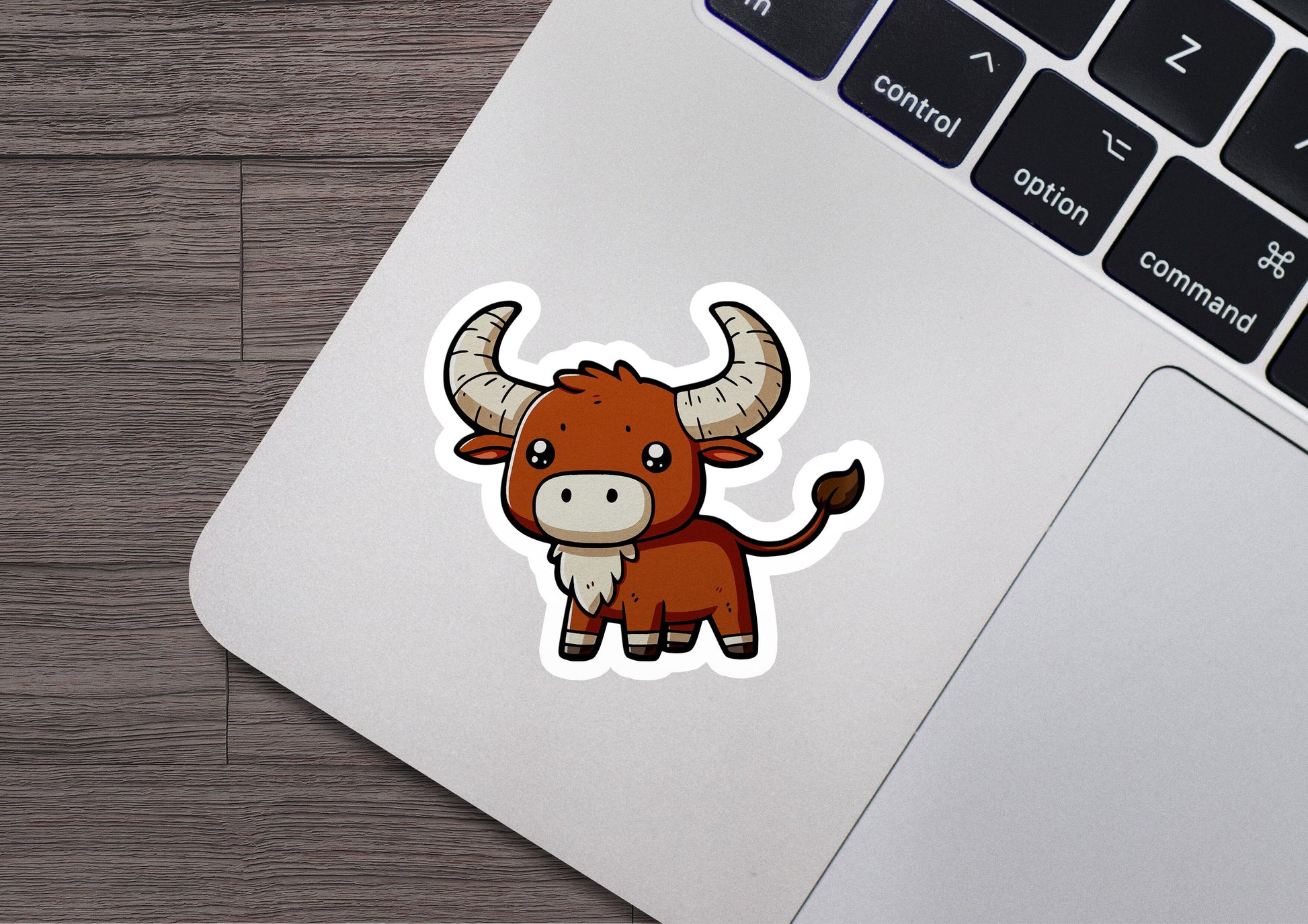 a sticker of a bull on a laptop