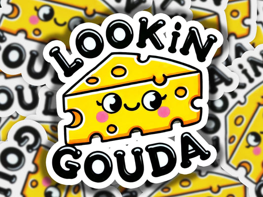 a bunch of stickers that say lookin goudaa