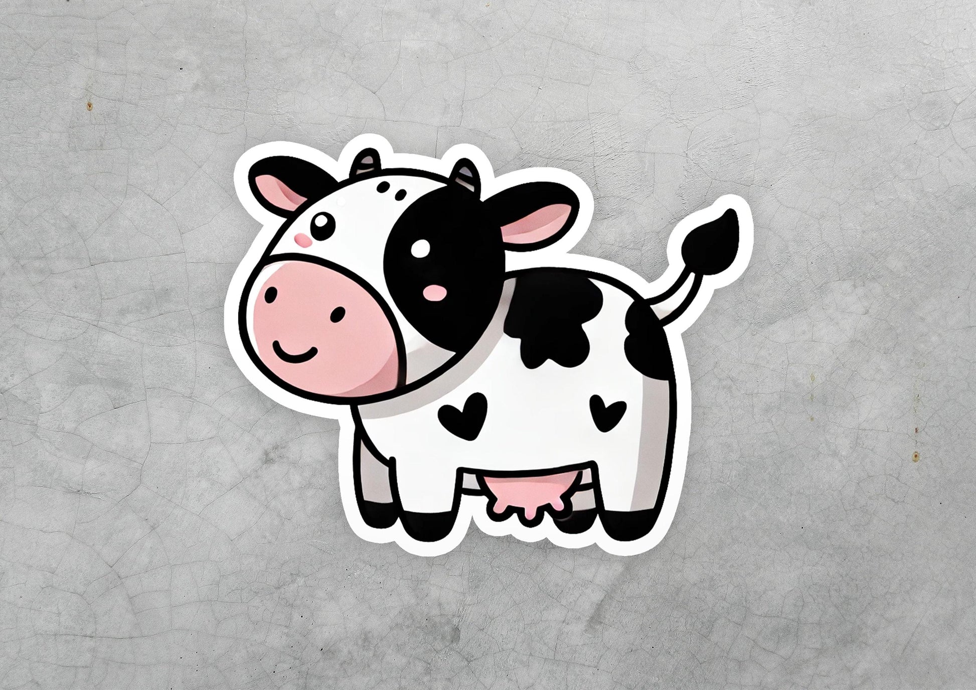 a sticker of a black and white cow