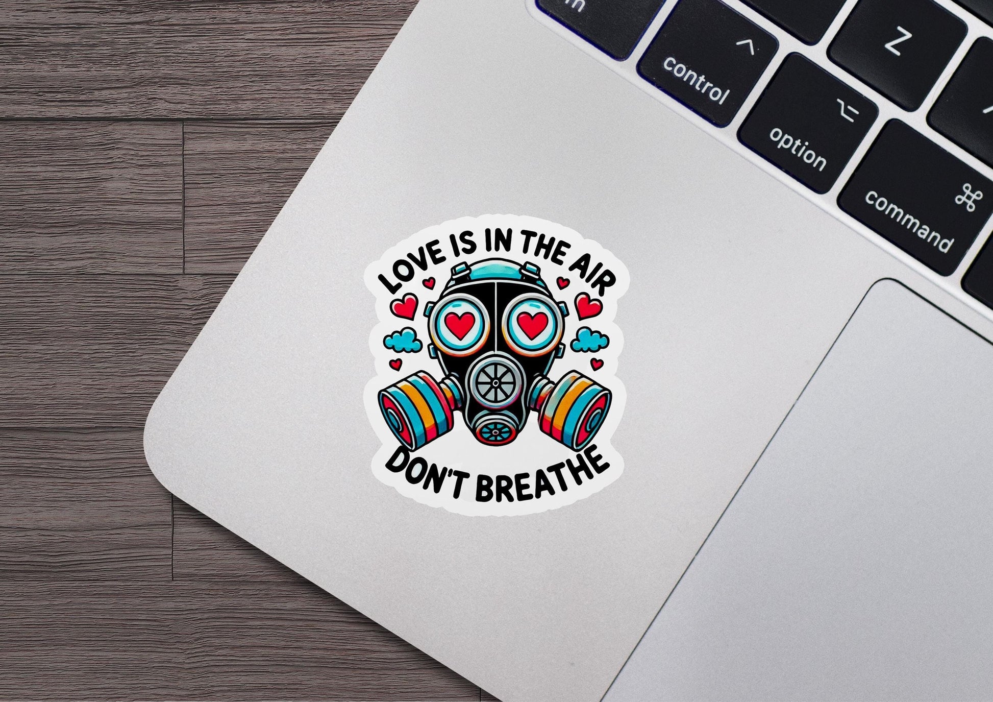 Love is in the Air. Don't Breathe Vinyl Sticker | Dishwasher Safe & Durable | Custom Sizes | Fast Shipping | Made in USA 2 Fiesta Doodle waterproof vinyl sticker. dishwasher safe outdoor sticker.