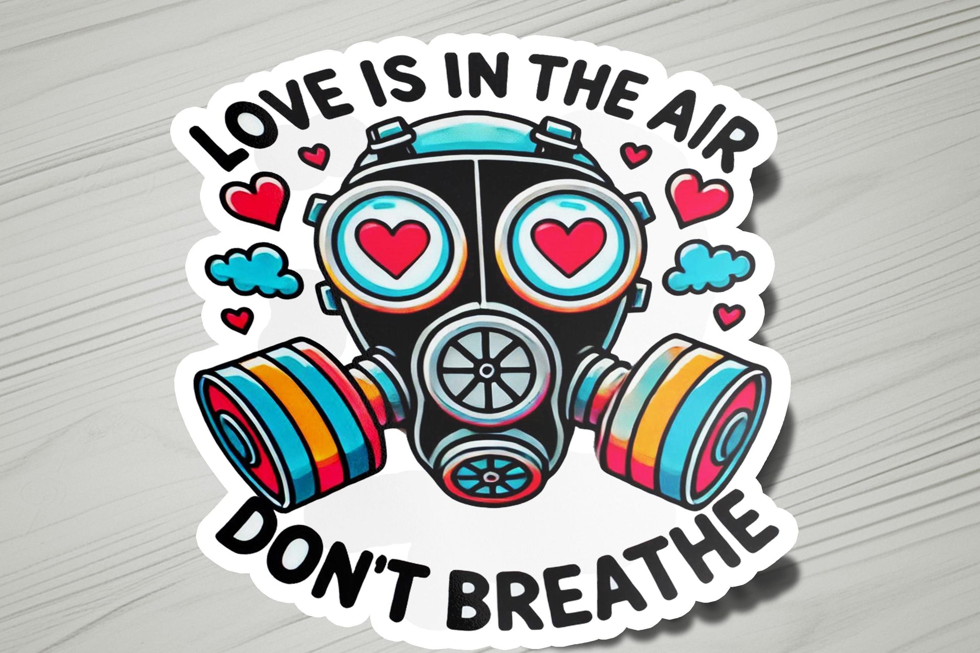 Love is in the Air. Don't Breathe Vinyl Sticker | Dishwasher Safe & Durable | Custom Sizes | Fast Shipping | Made in USA 2 Fiesta Doodle waterproof vinyl sticker. dishwasher safe outdoor sticker.