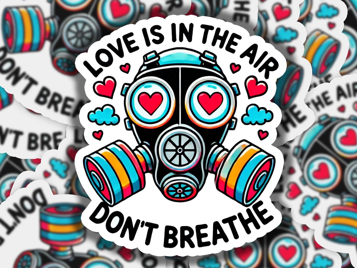 Love is in the Air. Don't Breathe Vinyl Sticker | Dishwasher Safe & Durable | Custom Sizes | Fast Shipping | Made in USA 2 Fiesta Doodle waterproof vinyl sticker. dishwasher safe outdoor sticker.