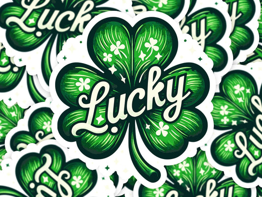 Lucky Clover White Vinyl Sticker | Dishwasher Safe & Durable | Custom Sizes | Fast Shipping | Made in USA Fiesta Doodle waterproof vinyl sticker. dishwasher safe outdoor sticker.
