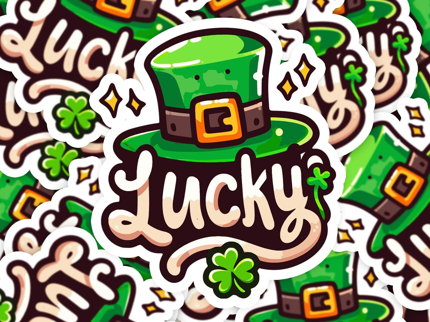 Lucky Hat Vinyl Sticker | Dishwasher Safe & Durable | Custom Sizes | Fast Shipping | Made in USA Fiesta Doodle waterproof vinyl sticker. dishwasher safe outdoor sticker.