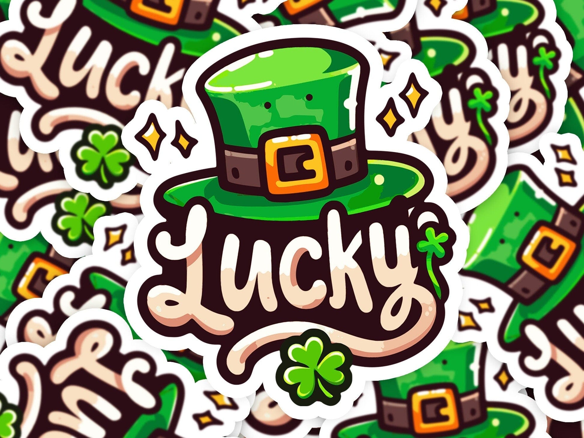 Lucky Hat Vinyl Sticker | Dishwasher Safe & Durable | Custom Sizes | Fast Shipping | Made in USA Fiesta Doodle waterproof vinyl sticker. dishwasher safe outdoor sticker.