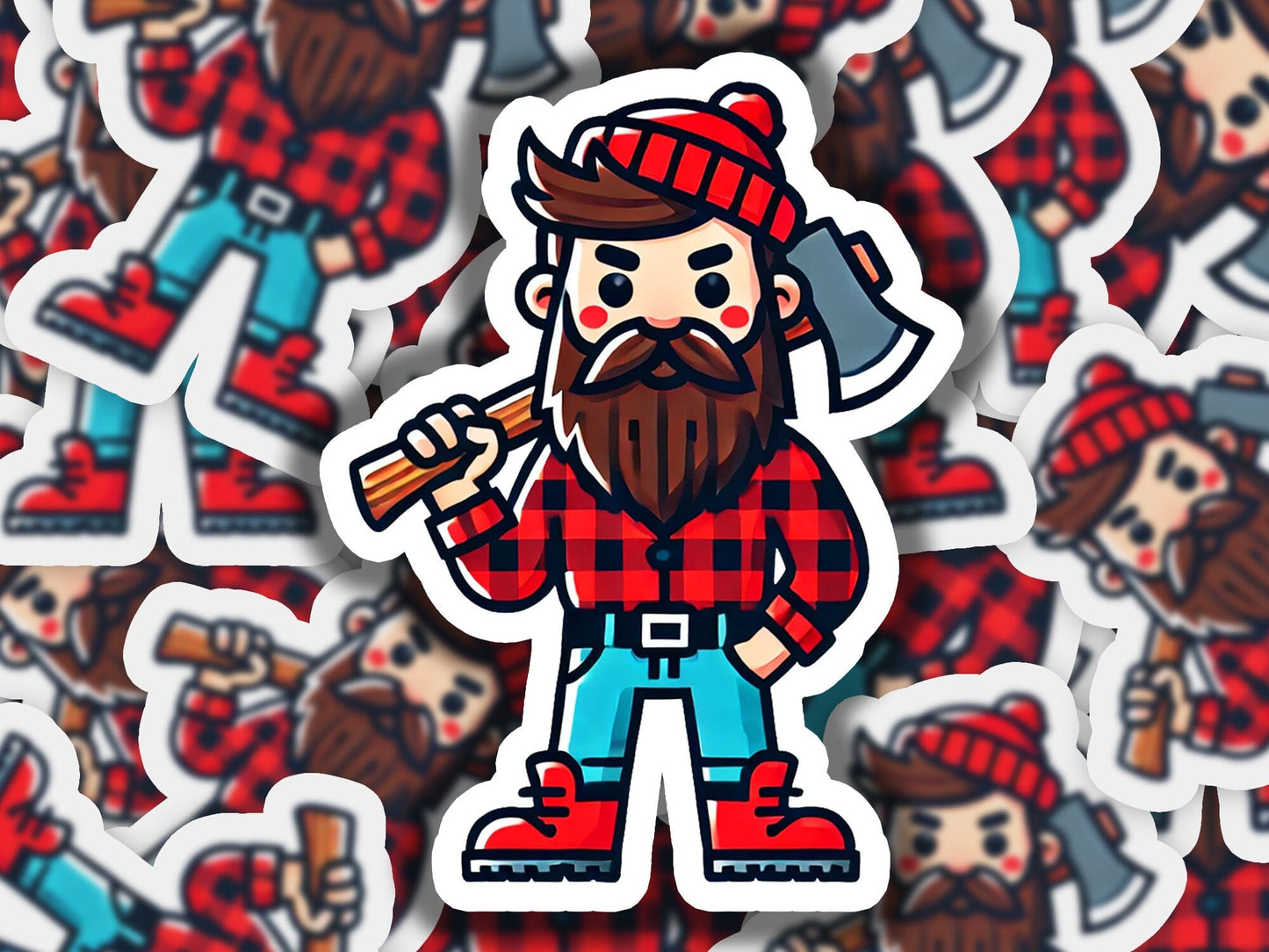 a bunch of stickers with a man with a beard