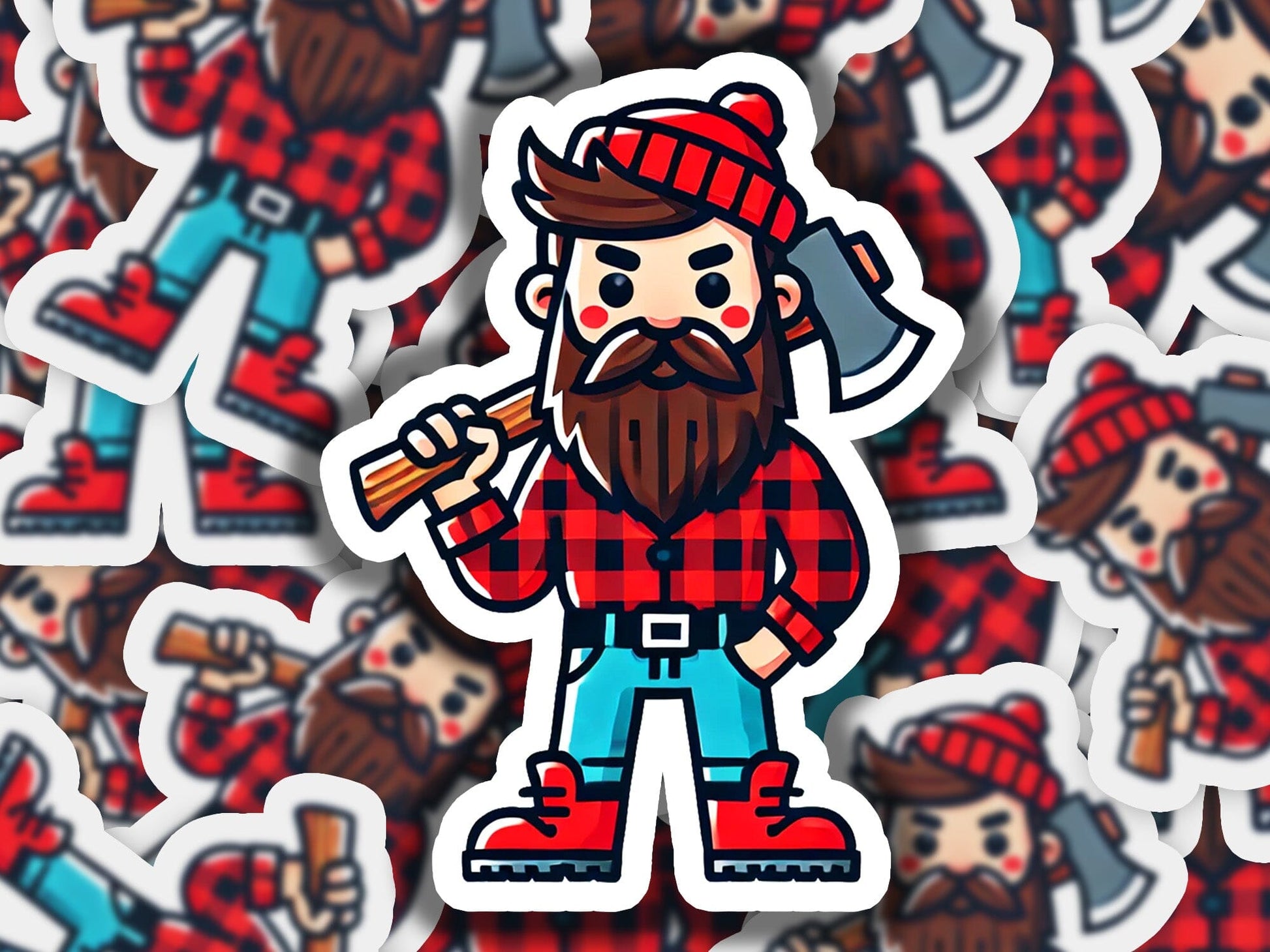 a bunch of stickers with a man with a beard