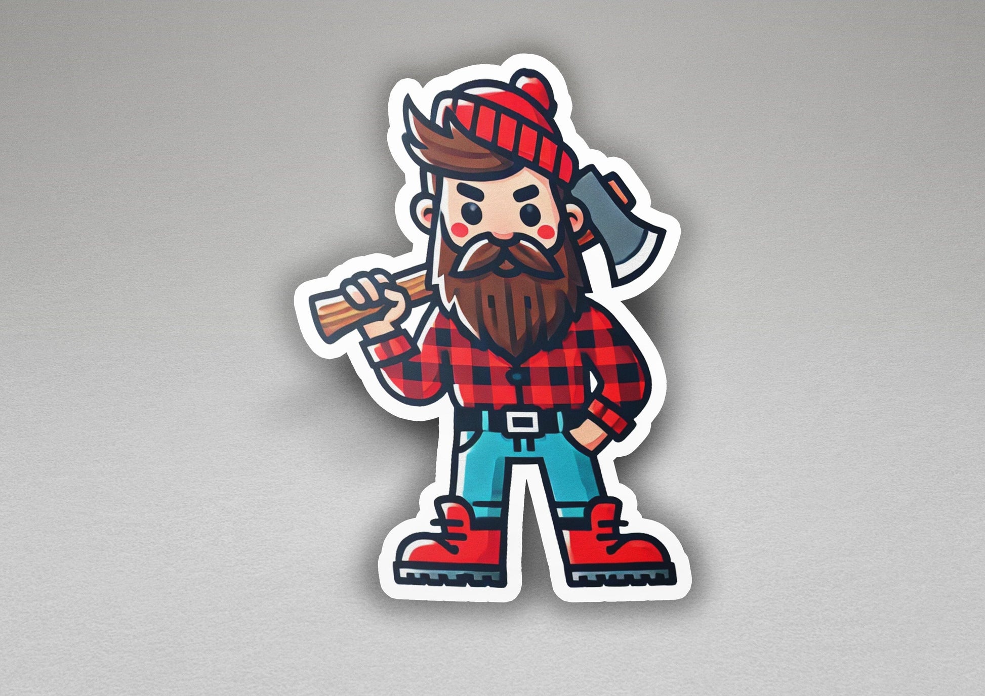 a sticker of a lumber man holding a pickle