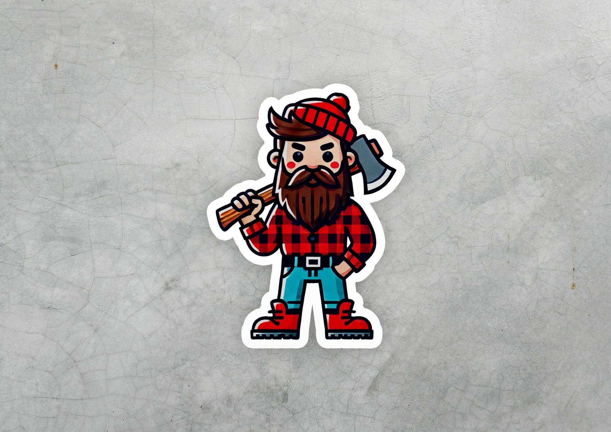 a sticker of a lumber man holding a pickle