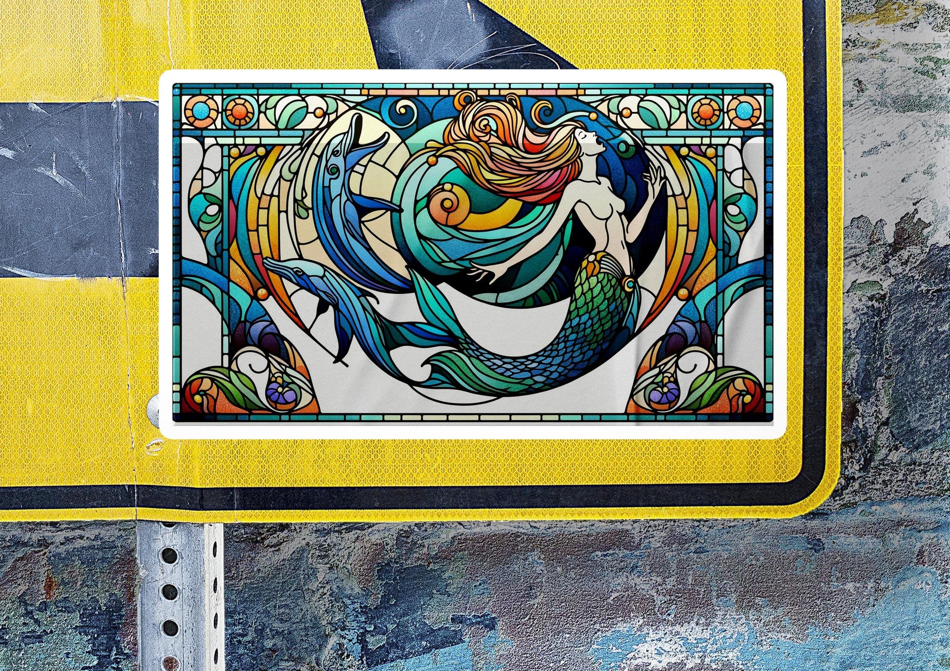 a close up of a street sign with a fish on it
