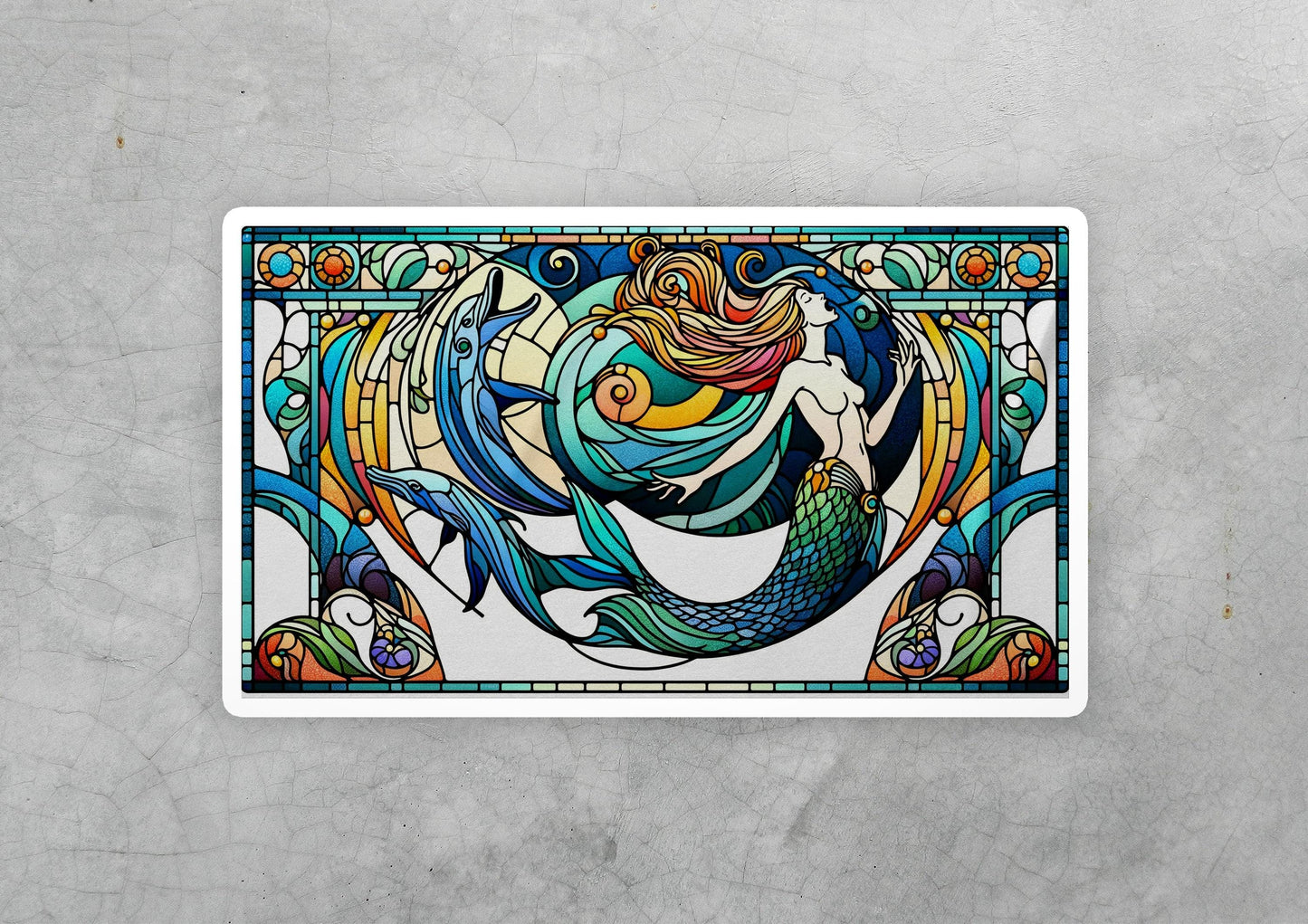 a sticker of a stained glass fish