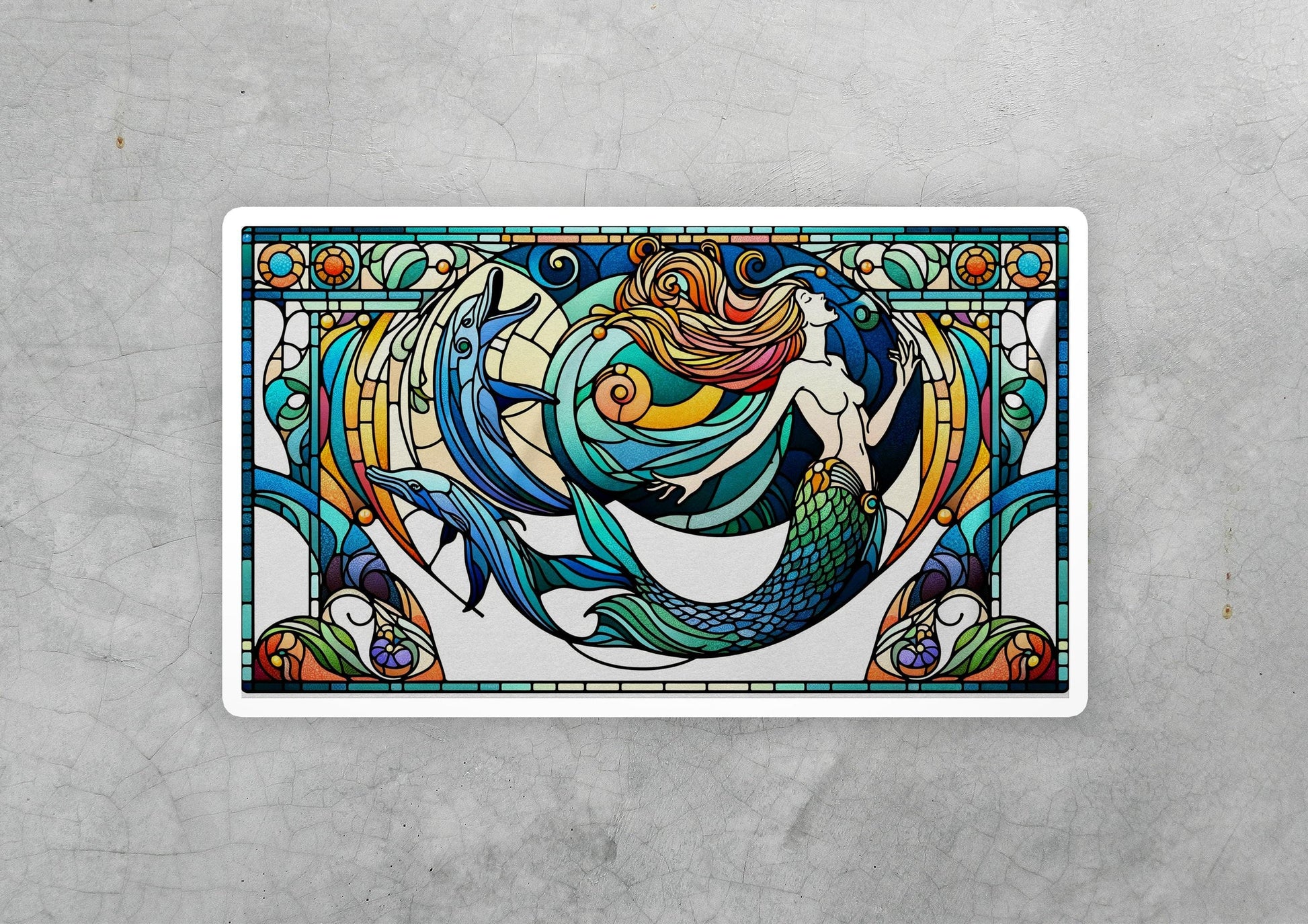 a sticker of a stained glass fish