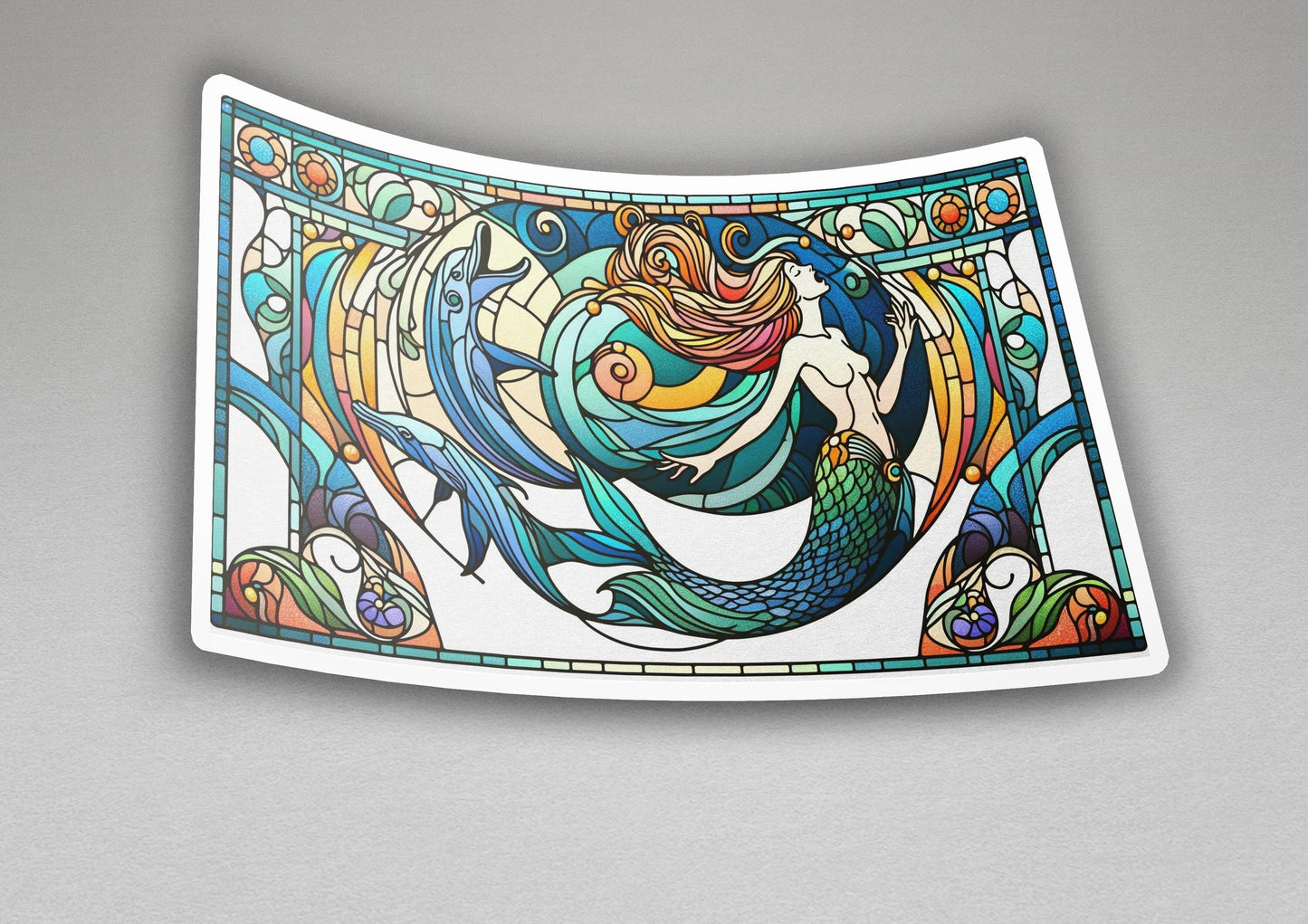 a sticker of a mermaid with a fish on it