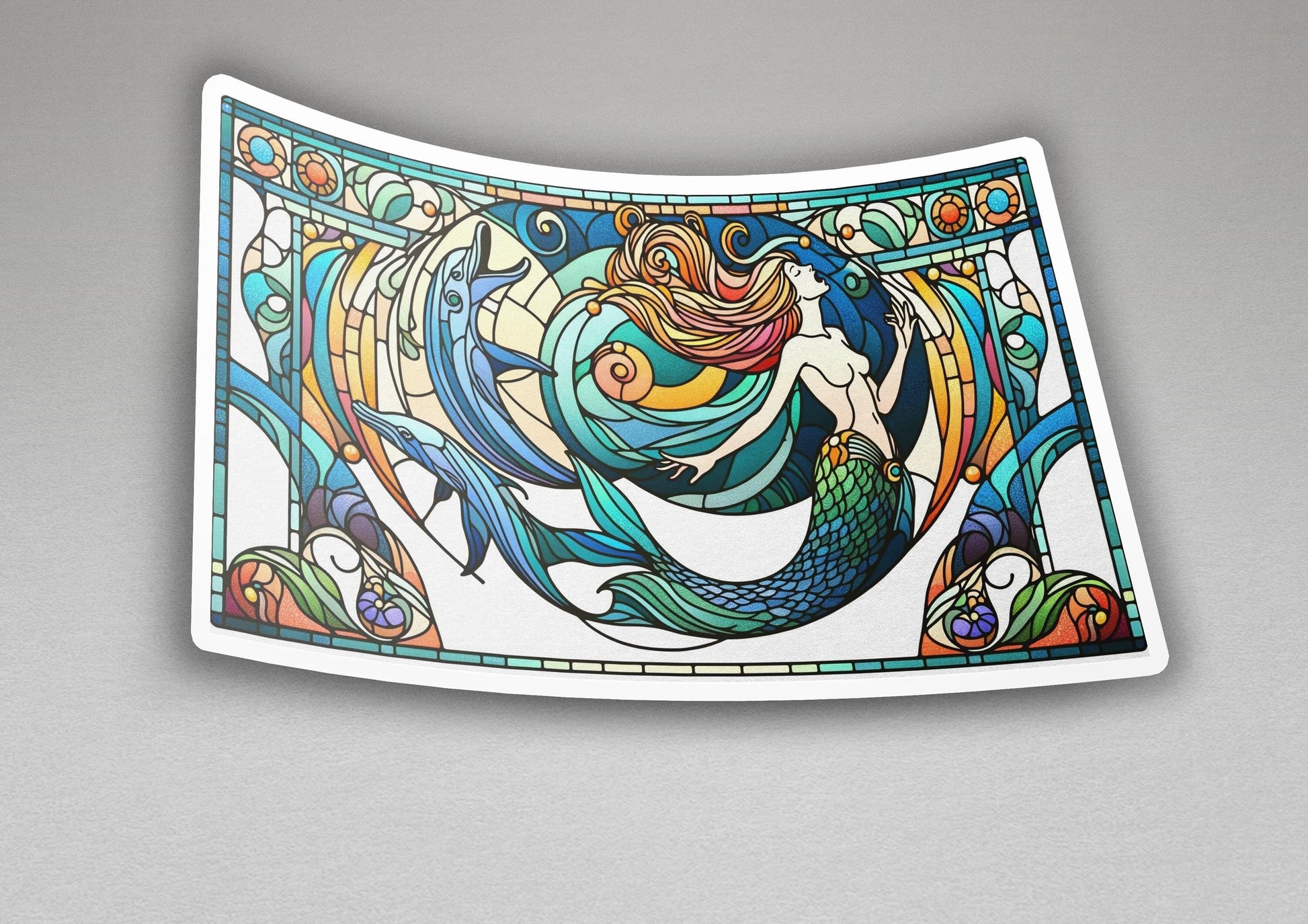 a sticker of a mermaid with a fish on it