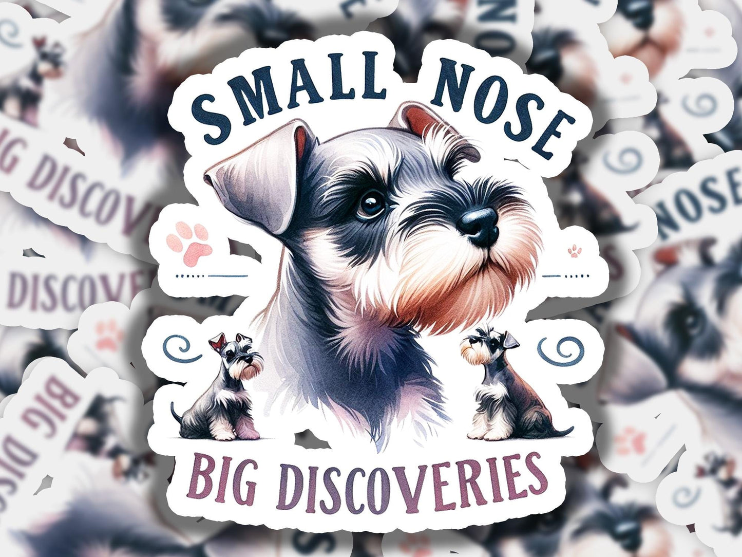 a sticker of a small dog with the words small nose on it