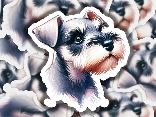 a sticker of a schnauzer surrounded by smaller schnauzers