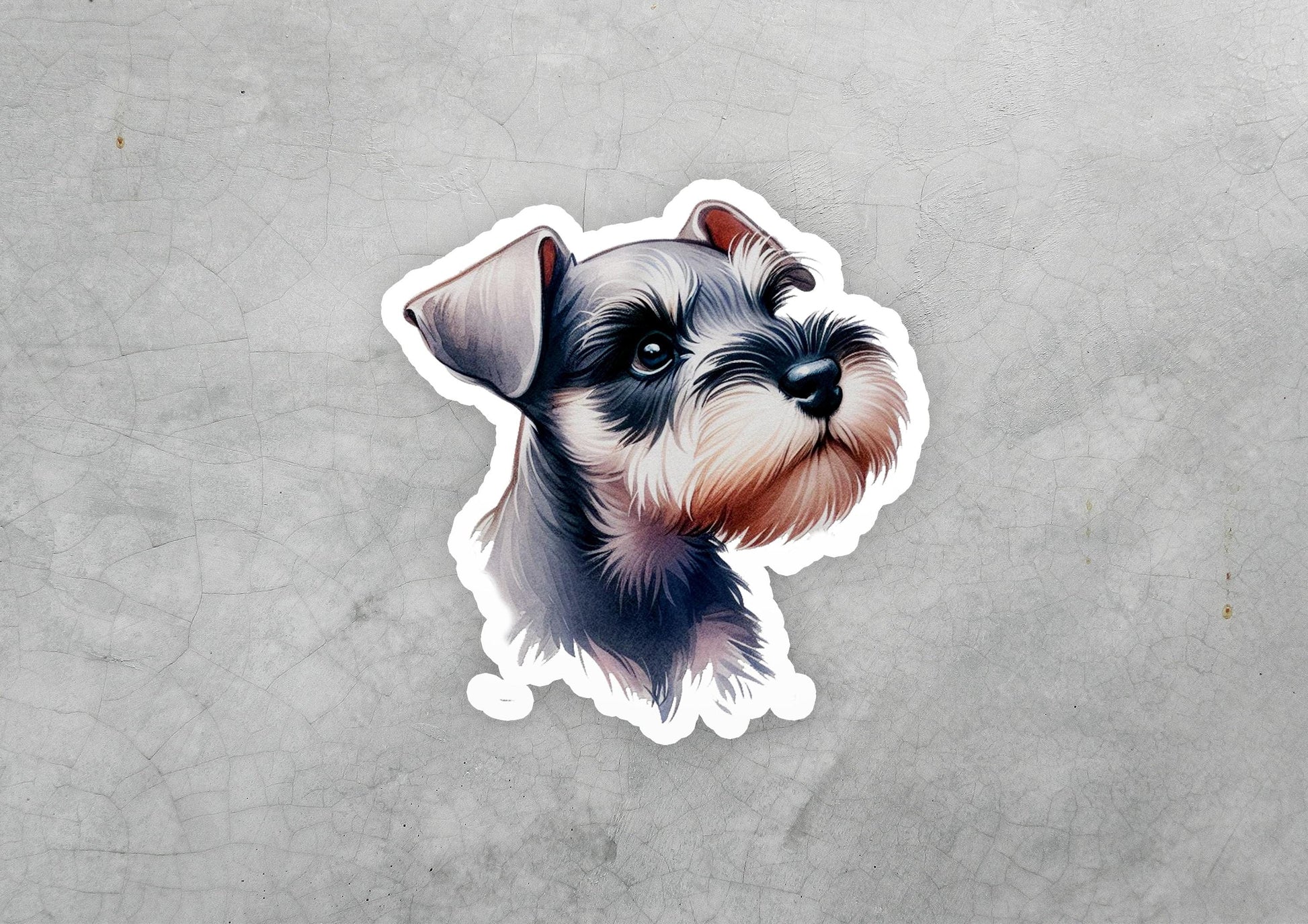 a sticker of a dog with a sad look on its face