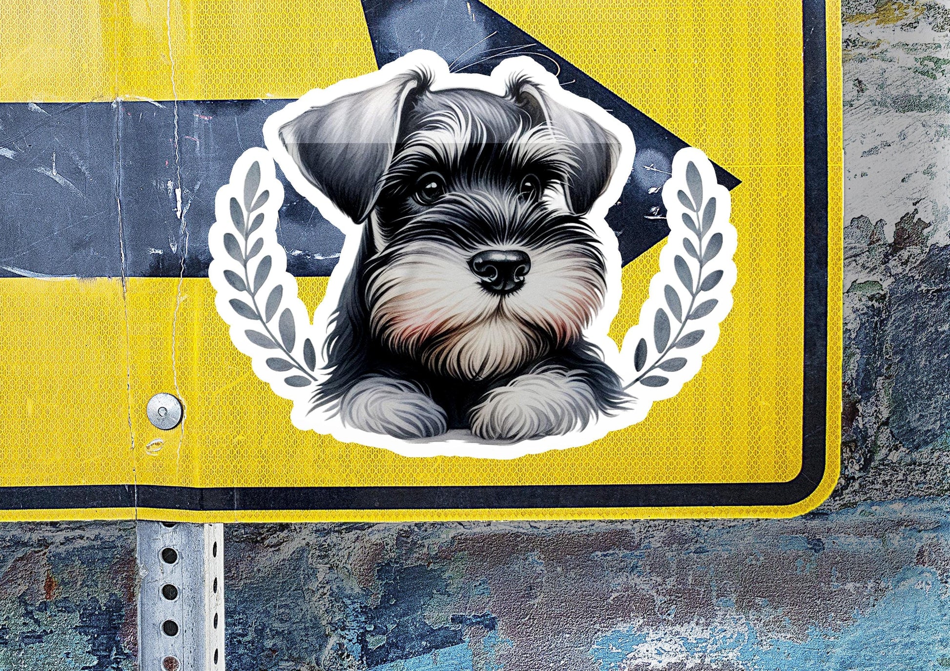 a sticker of a dog on a street sign