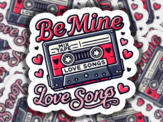 a sticker that says be mine love songs