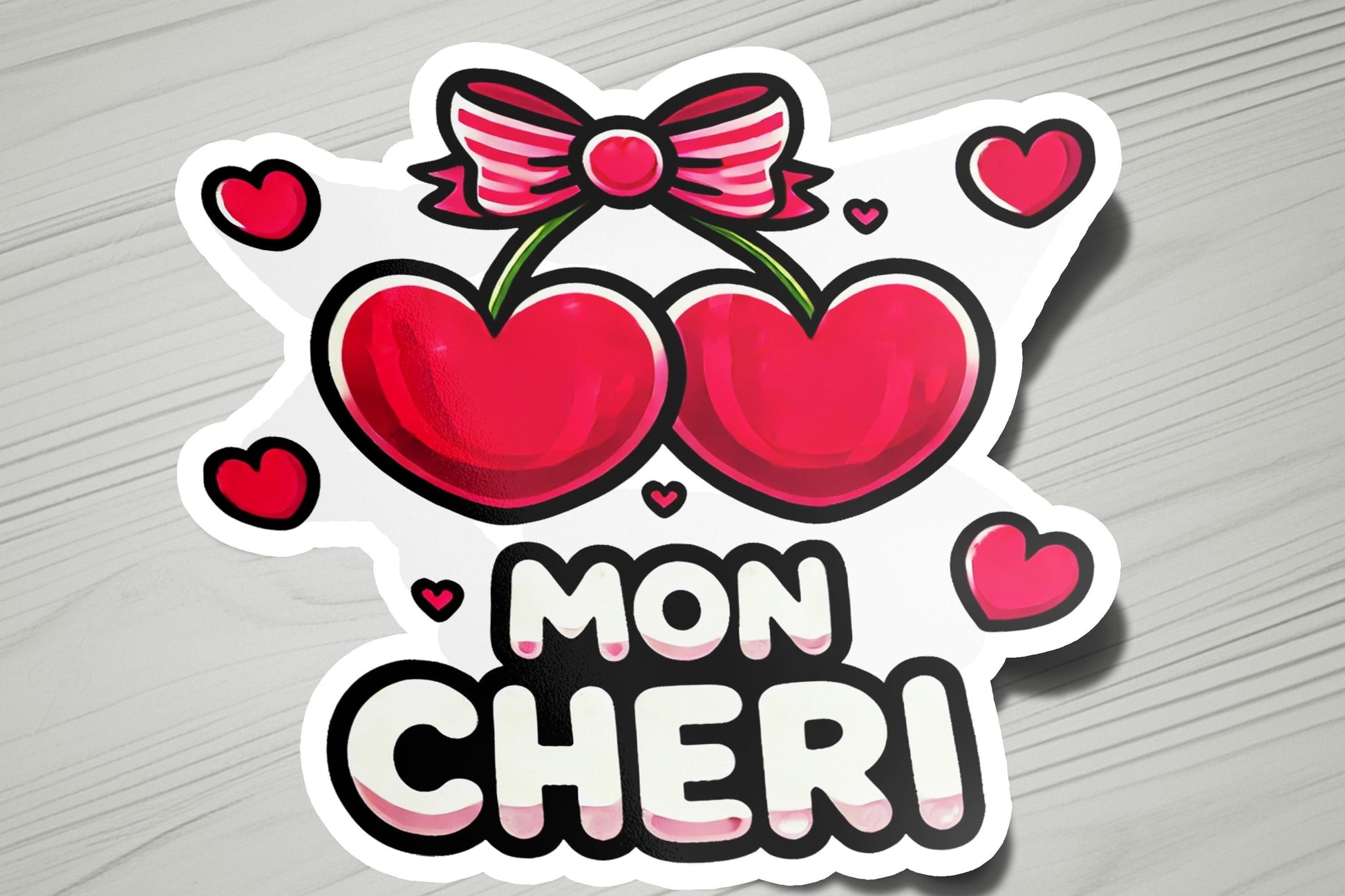 a sticker with the words mon cher on it