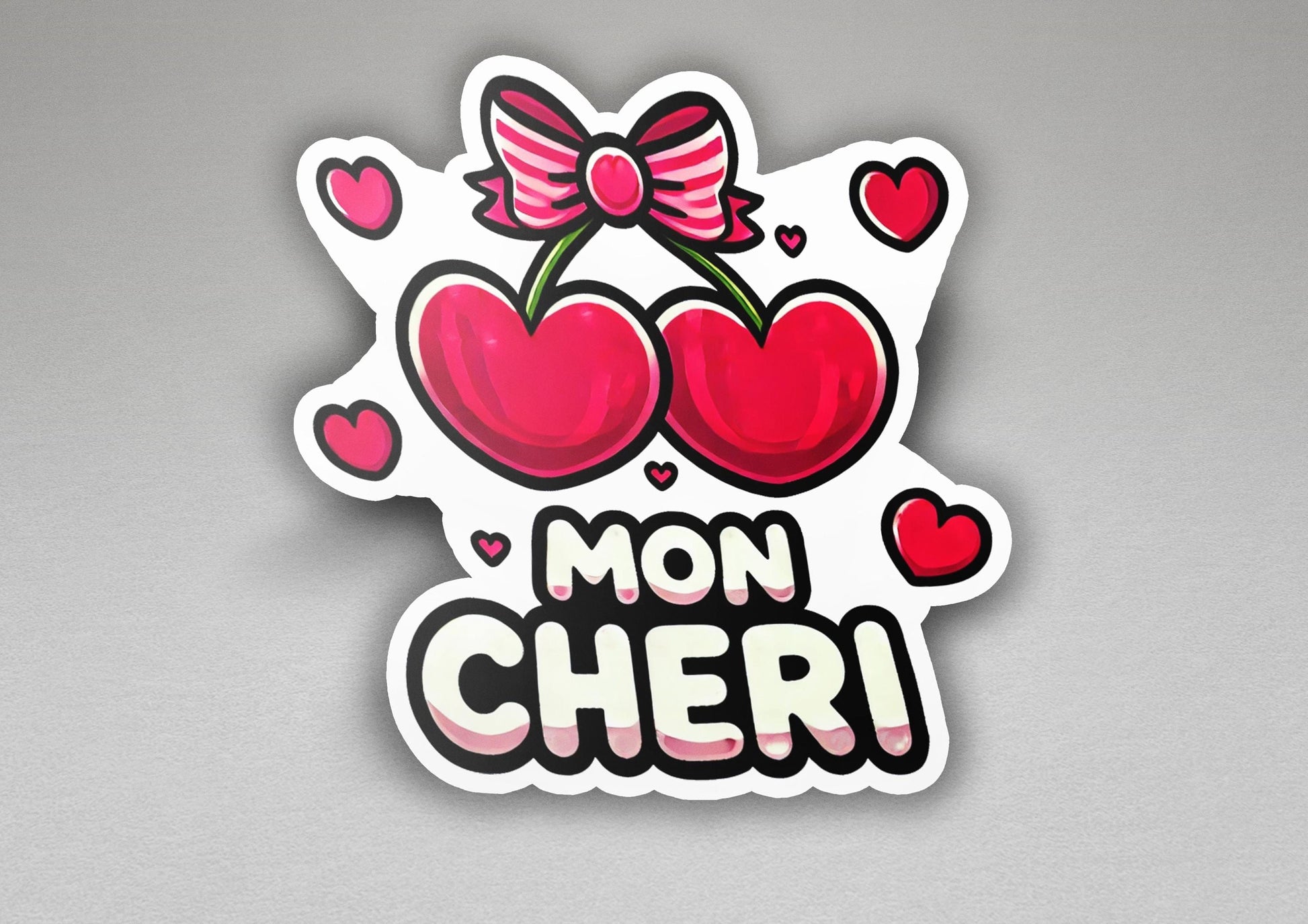 a sticker with the words mon cher on it