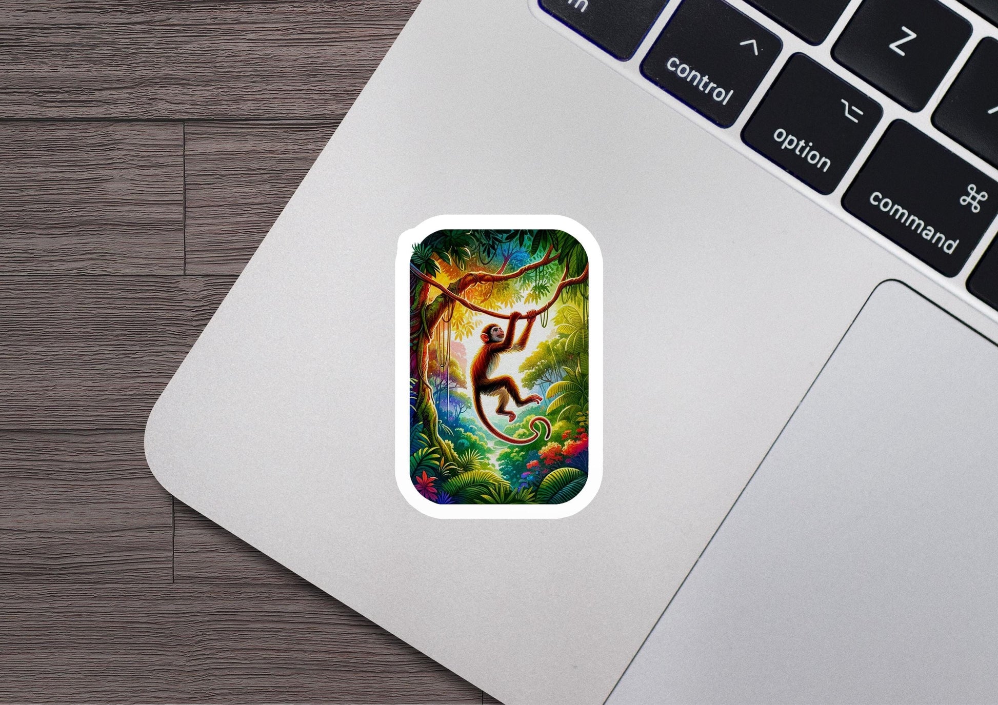 a sticker of a monkey on a tree branch